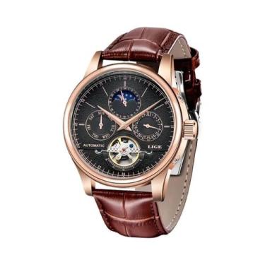 Imagem de Relógio Mecânico Automático Masculino LIGE Tourbillon Em Couro Genuíno