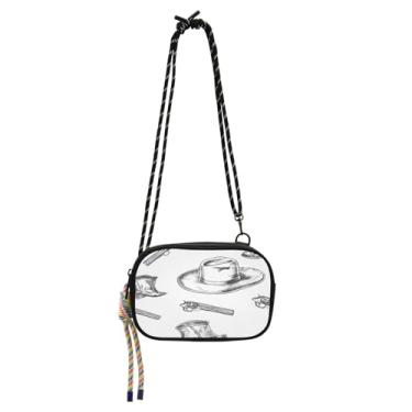 Imagem de STAYTOP Chapéu de cowboy norte-americano e arma pequena bolsa transversal carteira para celular para mulheres e homens, mini bolsa de viagem - chapéu de cowboy norte-americano e arma