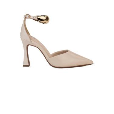 Imagem de Scarpin Bebecê Salto Fino Semi Aberto com Enfeite Moderno, 35, Creme