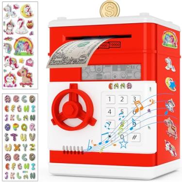 Imagem de Caixa eletrônica para meninos e meninas, mealheiro eletrónico com senha, caixa de poupança de dinheiro, cofre para crianças, presente de aniversário para crianças e adultos