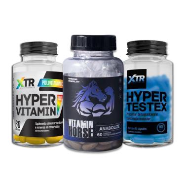 Imagem de KIT ANABOLIZE 60 TABS + HYPER TESTEX 60 CAPS + HYPER VITAMIN 60 TABS  XTR  VITAMIN HORSE-Unissex