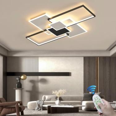 Imagem de Luminária de teto LED para sala de estar, dimerizável, moderna, em alumínio, com design geométrico, multifuncional, 99W, ideal para quartos, hotéis e cafés, com controle remoto. Grande, para