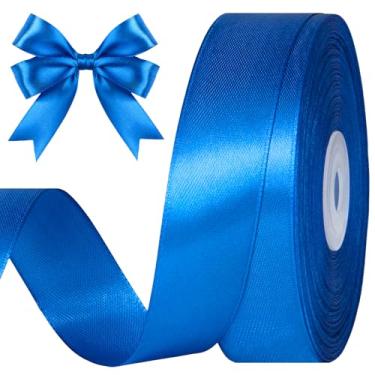 Imagem de CLUEWR Fita de cetim azul de 2,5 cm, rolo de fita de tecido sólido para buquês de flores, embrulho de presente, casamento, artesanato artesanal