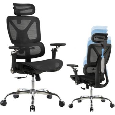 Imagem de Cadeira Gamer Escritório Ergonômica Giratória Preta Reclinável Ajuste Lombar Braço 6D Mesh Confortável Suporte 200kg Estudo Home Office Cadeiras Gaming