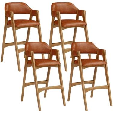 Imagem de Kit 04 Banquetas Altas Para Cozinha Sala de Jantar Bar Suran L02 Couríssimo Camel - Lyam Decor