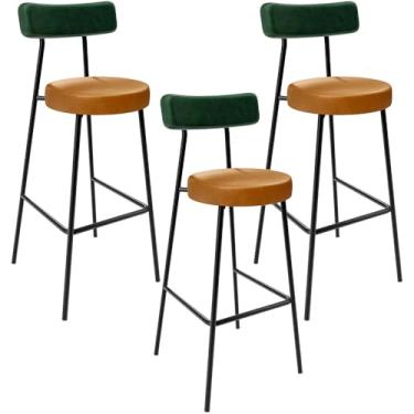 Imagem de Kit 3 Banquetas Alta Cozinha Sala De Jantar Milão L02 Facto Verde Couríssimo Whisky - Lyam Decor