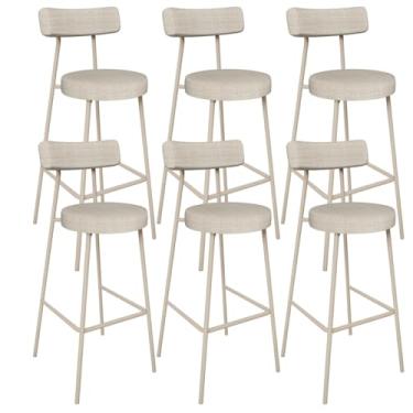 Imagem de Kit 06 Banquetas Alta Bar Cozinha Sala de Jantar Aço Milão Arena L02 Linho Palha - Lyam Decor