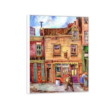 Imagem de David Burliuk Famosas impressões em tela de arte de parede prontas para pendurar. Rua da cidade. Pintura com moldura branca para decoração de sala de estar 50 x 65 cm 20 x 26 polegadas