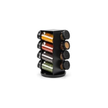 Imagem de Porta Condimentos Giratório com 8 Potes, Plástico Preto, 80ml, Base Giratória, 23x13cm, Organizador de Temperos para Cozinha