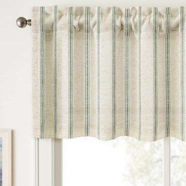 Imagem de DriftAway Cortinas texturizadas de linho para janelas, banheiro, quarto, sala de estar, cozinha, janelas, porão, persianas, bolso semitransparente, 132 x 45 cm, cabeçalho de 5 cm, 1 painel listrado