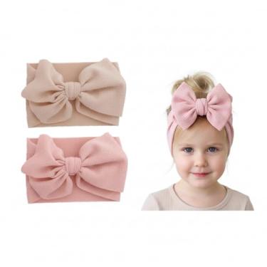 Imagem de Faixas de cabelo grandes para bebês e crianças pequenas – Touca macia antiderrapante, ideal para sessões de fotos e uso casual, faixas de cabelo com textura de grão de milho rosa e bege (pacote com 2)