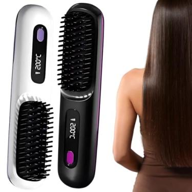 Imagem de Escova Alisadora Sem Fio 200°c Antifrizz Tecnologia Íons Pente Alisador Portátil Tela Led Carregador Usb-C