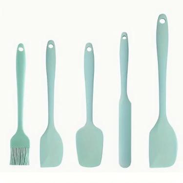 Imagem de Conjunto de 5 espátulas de silicone resistente ao calor, raspadores de creme de bolo de grau alimentício e ferramentas de cozimento, utensílios de cozinha antiaderentes para cozinhar, assar e misturar