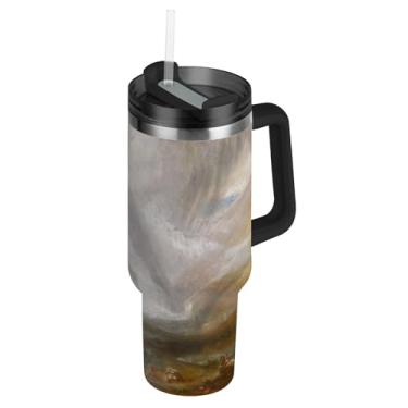 Imagem de J. M. W. Turner Valley Snowstorm Avalanche Tumblers com tampas e canudo Garrafa de água isolada de aço inoxidável 1,134 g Copo com alça Copo de café grande para carro