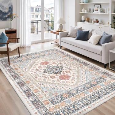 Imagem de zesthome Tapetes de área para sala de estar, tapetes laváveis antiderrapantes para sala de estar, tapete vintage grande, tapete de decoração de casa resistente a manchas (multi, 2,8 x 2,5 m)