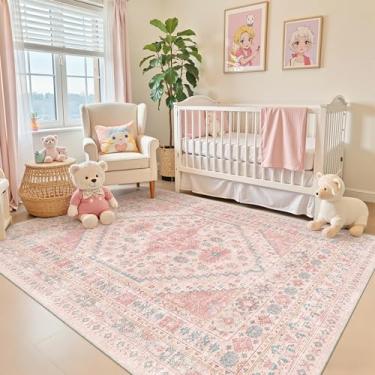 Imagem de zesthome Tapete rosa – Tapetes de área 12 x 20 cm para quarto, tapetes laváveis resistentes a manchas para quarto de bebê, sala de estar, decoração de casa, tapete para meninas (Rosa/azul, 1,5 x 20 cm