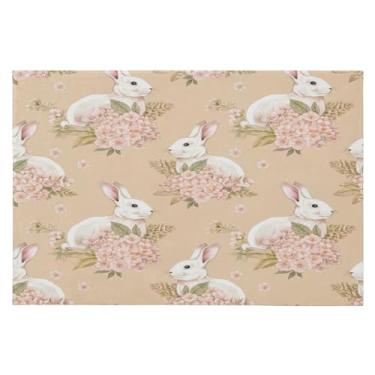 Imagem de Wassud Tapete de porta de flores de coelho 61 x 89 cm, tapete de área lavável antiderrapante com suporte de borracha, tapete macio e macio para sala de estar, quarto, entrada, entrada