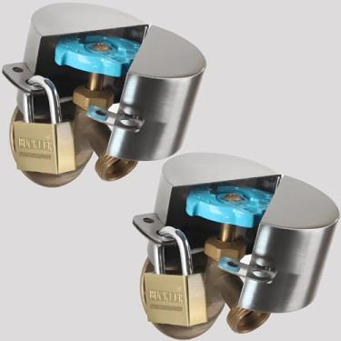 Imagem de Trava de torneira externa 2 peças, tampa de torneira de mangueira de água e kits de cadeado de aço inoxidável para manípulos de válvula de diâmetro de 1-1/2 a 3 polegadas para evitar roubo de água