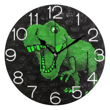Imagem de GAIGEO Relógio de parede decorativo preto dinossauro verde legal analógico relógio de cozinha bonito estético silencioso sem tique-taque, decoração de parede vintage, sala de estar, 25 cm, ponteiros