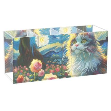 Imagem de TSENQUE Porta-lápis de mesa engraçado personalizado fofo gato Ragdoll noite estrelada floral marcador artístico copos de lápis acrílico organizador de papelaria