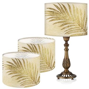 Imagem de Abajur de mesa, 33 cm L x 25 cm A impressão HD geométrico floral deixa abajur de mármore, abajures, decoração moderna de abajur para luminárias de mesa e chão (folhas douradas, 33 cm L x 25 cm A)
