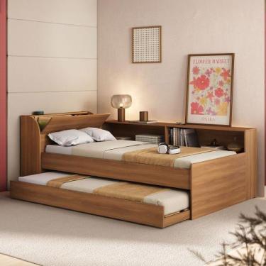 Imagem de Cama Infantil Bellagio 1 Porta com Cama Auxiliar Nogal - Pnr Móveis, M