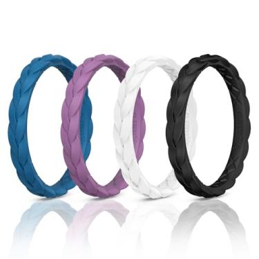 Imagem de Egnaro Anéis de aniversário de silicone finos: 2,5 mm de largura - 2 mm de espessura, design de tecido de declaração, alianças de casamento femininas, 2-5 variedades de pacotes múltiplos, 6.5-7