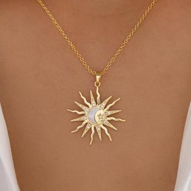 Imagem de Colar com pingente de sol dourado com detalhes de diamante, elegante e moderno, perfeito para uso diário e ocasiões especiais