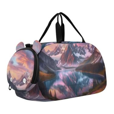 Imagem de Bolsa esportiva para meninos, fofa, coala, pôr do sol, romance, fim de semana, para viagem, bolsa de ginástica, bagagem infantil, Majestic Alpine Lake Sunset, Clássico