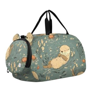Imagem de Bolsa esportiva para meninos e crianças pequenas, bolsas de viagem para meninas, academia, bagagem infantil, arte pop, vaca highland, Lontras e caranguejo 1, Clássico