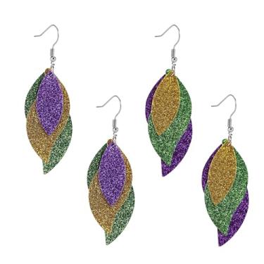 Imagem de DEYOUM 2 pares de brincos femininos de couro carnaval colorido com glitter, lágrima de carnaval, tema de folha de carnaval, pingente de gota, brincos pendentes para festas de fim de ano, joias