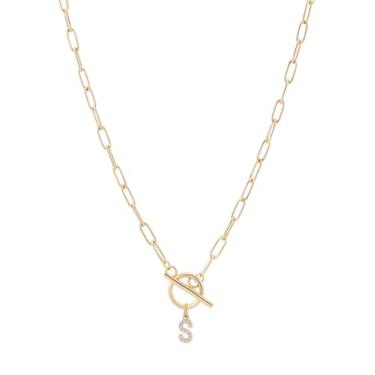 Imagem de 1 colar com pingente de letra S dourada, corrente de aço inoxidável 304 e pingente de zircônia cúbica micropavê de latão para presente de aniversário e dia dos namorados, 18,90 ~ 49 cm