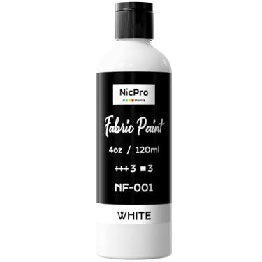 Imagem de Nicpro Tinta de tecido branco, 120 ml, tinta de tecido permanente, pigmento rico não tóxico macio para roupas para camisetas DIY, jeans, artesanato, estofamento de móveis