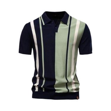 Imagem de Camisa Polo Masculina Listrada Em Malha AIOPESON De Alta Qualidade, Te