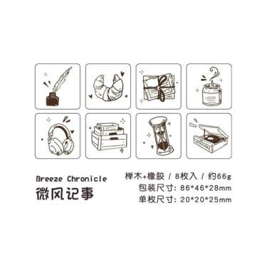 Imagem de Conjunto De Carimbos De Borracha De Madeira Vintage Com 8 Peças Para C