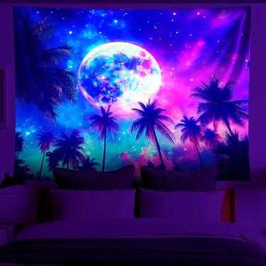 Imagem de NYZE Tapeçaria de luz negra que brilha no escuro, pôster legal, paisagem, fácil de pendurar, decoração de parede para sala de estar, dormitório, casa (Diariamente, 200 x 149 cm)