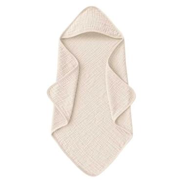 Imagem de Cinaci 1 toalha de banho macia e absorvente 100% algodão musselina com capuz para bebês meninas meninos recém-nascidos bebês crianças (creme)