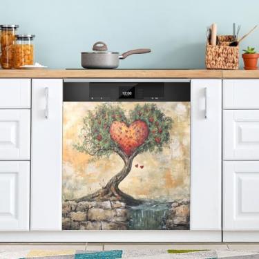 Imagem de ATTX Capa magnética para lava-louças Love Tree | Adesivo decorativo de eletrodomésticos de 58 x 66 cm para armários domésticos e eletrodomésticos #127