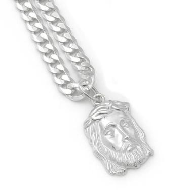 Imagem de Corrente Prata Maciça 925 Gurmet Flat 70cm Face Cristo - Lojas La&Ny P