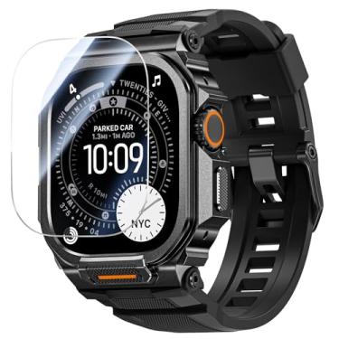 Imagem de Goton Capa de metal com pulseira para Apple Watch Ultra 3/2/1 de 49 mm com protetor de tela, capa única de 360°, proteção contra quedas e poeira, acesso à coroa de ECG, esporte e uso diário para