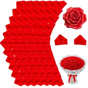 Imagem de TONIFUL 200 peças de fita de cetim vermelha pré-fabricada pétalas de rosa semi-acabadas para rosa eterna faça você mesmo, buquês de flores, artesanato para dia dos namorados, formatura, casamento