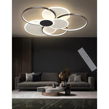 Imagem de Luminária de teto LED 131W moderna com anel, controle remoto, dimerizável, ideal para sala de estar, quarto, hall de entrada, sala de jantar, escritório, sala de reuniões e sala de visitas (