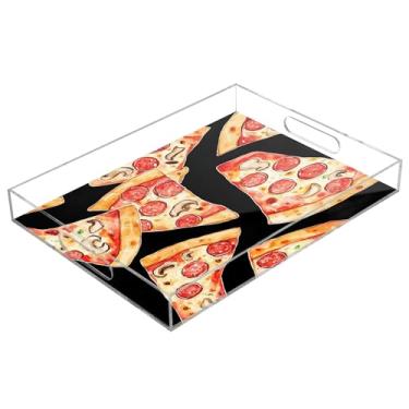 Imagem de xigua Bandeja de servir de acrílico padrão fast food com alças bandejas decorativas portáteis à prova de derramamento para café da manhã, jantar, bandeja organizadora de bancada para banheiro, cozinha