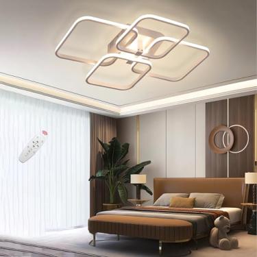 Imagem de Luminária de teto LED moderna para sala de estar, retangular, com controle remoto, dimerizável, de embutir, para sala de estar, quarto e cozinha (branca, 4 chamas)