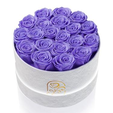 Imagem de Presentes para mulheres, caixa de flores de rosas preservadas, caixa de veludo de luxo com 20 rosas, flores preservadas, presente romântico para ela, esposa, namorada, aniversário, aniversário, Natal