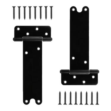 Imagem de Pubotlu Dobradiças de porta em T, dobradiça em T resistente, dobradiças T-Gate, dobradiças de alça de portão, ferragens forjadas pretas para cercas de madeira, porta de celeiro, portas de galpão (20