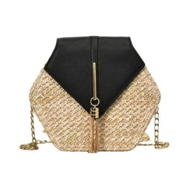 Imagem de Bolsa De Ombro De Palha Hexagonal Feita À Mão Para Mulheres, Estilo Bo