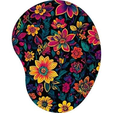Imagem de Mouse Pad Ergonômico Gota Floral Tropical Vibrante Fundo Preto