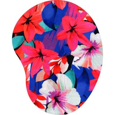Imagem de Mouse Pad Ergonômico Gota Lírios Coloridos e Folhagens Azuis