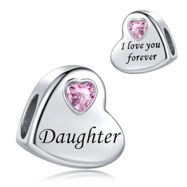 Imagem de Pingente de coração amor rosa filha serve para pulseiras Pandora berloques de Natal, presente de aniversário para mulheres e família